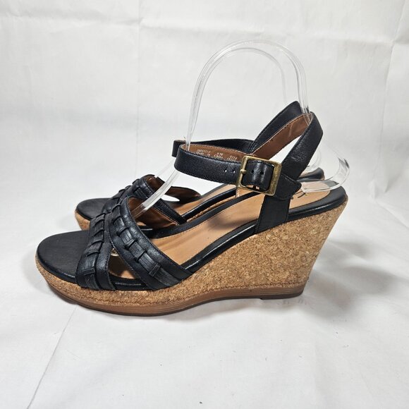 Clarks Black Sandal Cork Wedges Heels Women's Size 9 26069293 - Picture 2 of 9